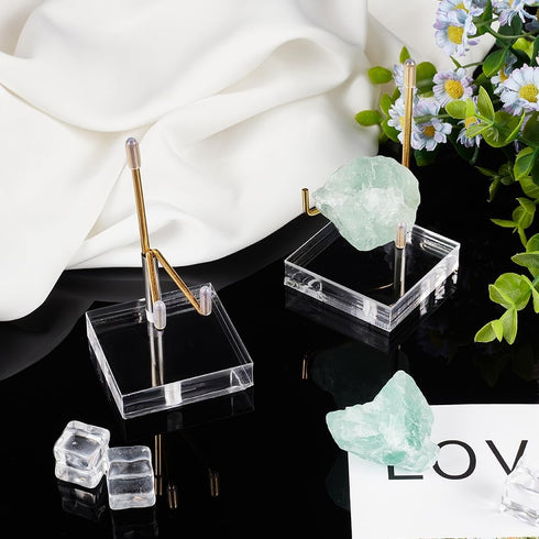 FINGERINSPIRE 2 Sets Adjustable Metal Arm Display Stand 2x2x3.5Inch Square Clear Acrylic Display Stand with Metal Arm Small Display Easel Holder f...