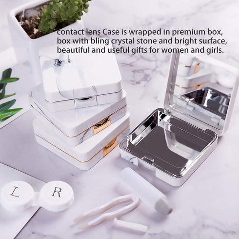 Contact Lens Case, Marble Contact Cases Travel with Remover Tool, Mirror, Tweezers, Contact Solution Bottle, Contact Lens Container Kit for Women ...