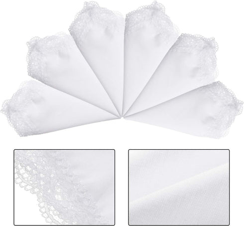 Boao 24 Pieces Ladies Handkerchief with Lace Pure White with Lace Edge Handkerchief for Women...
