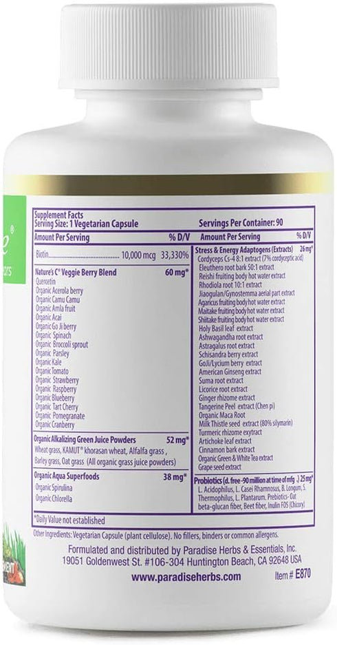 Paradise Herbs Earth's Blend Biotin Supplement, Hair, Skin & Nails, Whole Body Health, Vegan, Non-GMO, Gluten Free, 90 Vegetarian Capsules...