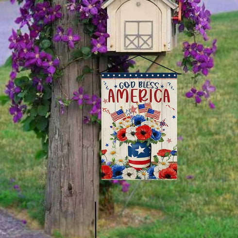 God Bless America Garden flag 12.5 x 18 Inch 4th of July Patriotic Floral Memorial USA Flag Double Sided Burlap Flag for Summer Anniversary Decor...