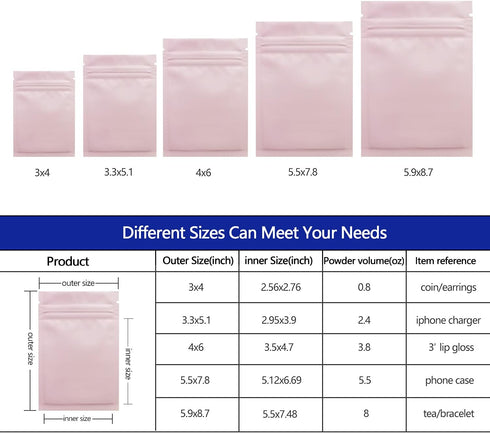 100 Pack Mylar Bags 3.3 x 5.1 Inch Resealable Smell Proof Bags Foil Pouch Flat Bag with Clear Window Pink...
