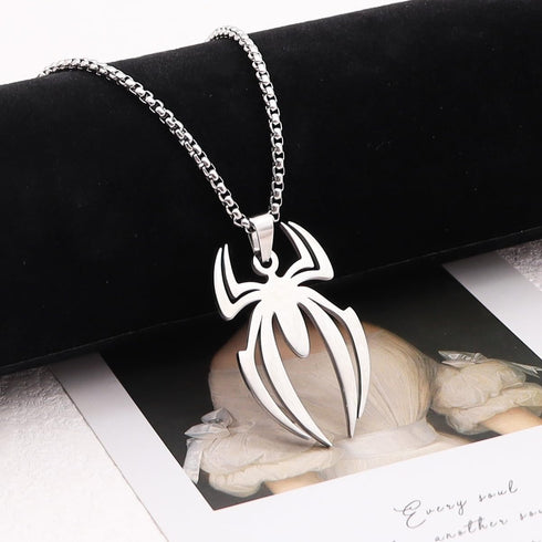 Spider Necklace For Men Pendant Black Silver Stainless Steel Gothic Vintage Cool Punk Unqiue Skull Head Spider Necklace For Men Son Boyfriend Husb...