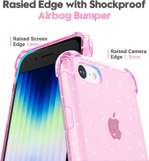 for iPhone SE Phone Case 2022/3rd/2nd/2020, iPhone 8/ iPhone 7 Case Clear Glitter Bumper, Bling Sparkly Shiny Transparent Cute Color, Thin Slim So...