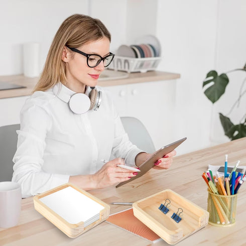 2 Pieces 4x6 Memo Holder Desk Memo Pad Holder for Desk 4x6 Paper Tray Holder Wooden Paper Holder for Desk Note Card Holder Fits 4 x 6 Inches Note ...