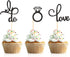48 Pcs Black Glitter Diamond Ring Cupcake Toppers Love I Do Cake Picks for Wedding Engagement Party Decorations...