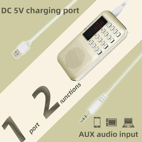 Retekess PR11 AM FM Radio Portable, Rechargeable Transistor Radios Small, with Headphone Jack MP3 Music Player Speaker Support Micro SD Card for O...
