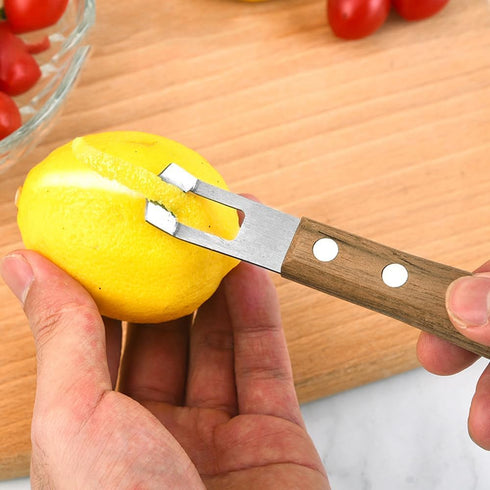 2 PACK Cocktail Channel Knife with Walnut Wood Handl Fruit and Vegetable Carving Tool for Decorating Cocktails, Desserts, and Salads Stainless Ste...
