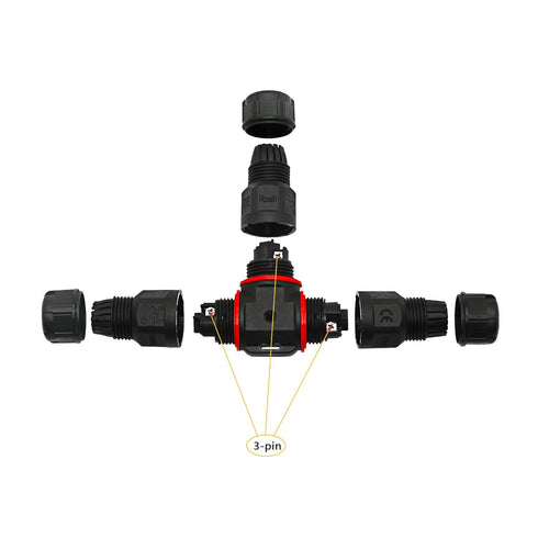 CERRXIAN 3 PIN 3 Way Electrical External Junction Box IP68 Waterproof Outdoor LED Electrical Converter for Ø 5mm-10mm Cable Range (Black)(2-Pack)...