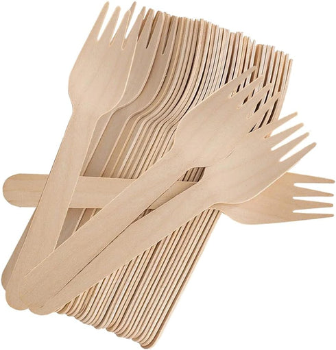 Disposable Wooden Forks, 100 PCS Eco-friendly Forks Recycling Wood Utensils Disposable Cutlery Fork for Eating, Outdoor Camping, Party, Picnics, W...
