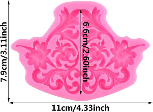 Baroque Style Curlicues Scroll Lace Silicone Mold Relief Flower Lace Fondant Molds For Cake Decoration Cupcake Topper Chocolate Candy Polymer Clay...