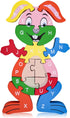 LovesTown Rabbit Wooden Puzzles, 26PCS Alphabet and Number Building Blocks Wood Jigsaw Puzzle for Kids Preschool...