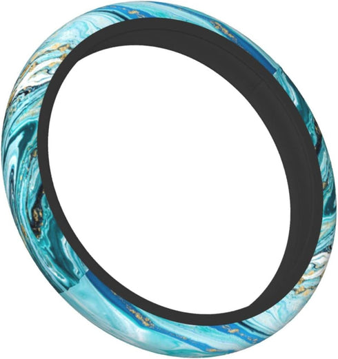 Blue Steering Wheel Cover,Blue Marbling Print 14.5 Steering Wheel Cover Protector Non Slip Durable Universal Automotive Accessories Car Decoration...