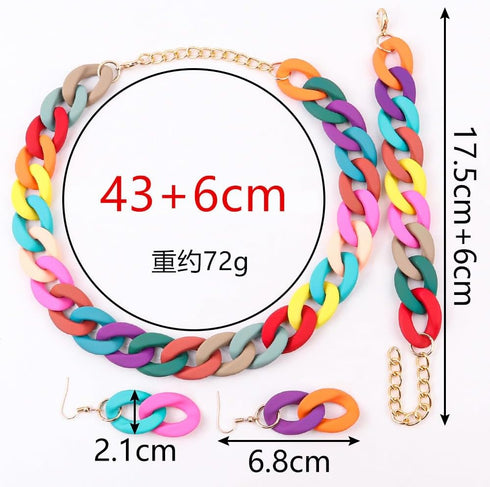 XAM 3PCS/set Acrylic Macaron Chunky Necklace Bracelet and Stud Earring Exaggerate Retro Costume Jewelry for Women...