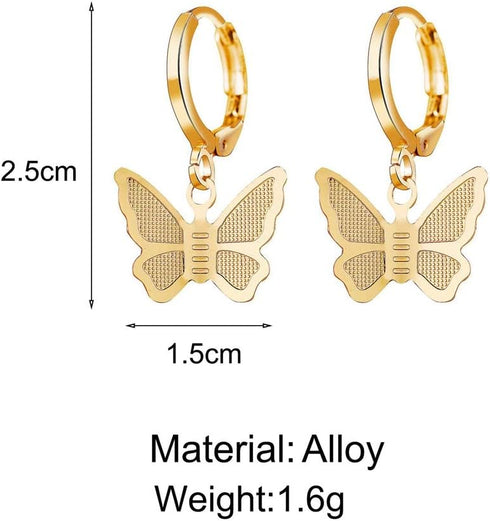 Adjustable Butterfly Pendant Necklace Earrings Set for Women Butterfly Pendant Choker Butterfly Hoop Earrings Jewelry (Gold Set)...