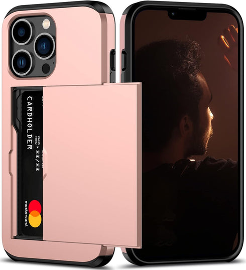 Nvollnoe for iPhone 13 Pro Case with Card Holder Heavy Duty Protective Dual Layer Shockproof Hidden Card Slot Slim Wallet Case for iPhone 13 Pro f...