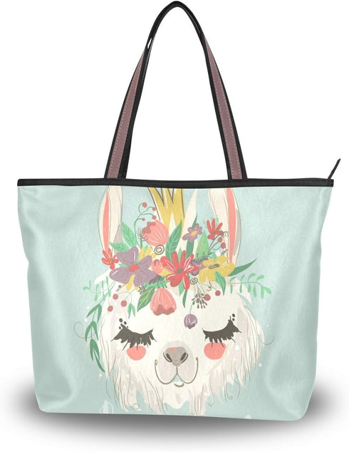 Shoulder Bag Cute Llama Flower Printing Handbag Totes Purses for Women...