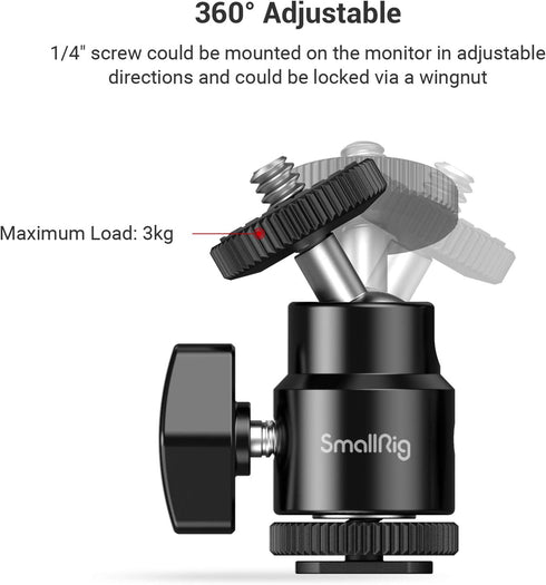 SmallRig 1/4" Camera Hot Shoe Mount, Ballhead Tripod with Additional 1/4" Screw, 2pcs Pack - 2059...