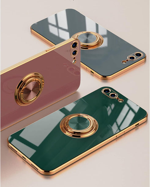 aowner for iPhone SE 3/SE 2/iPhone 8/7 Ring Holder Case Shiny Plating Rose Gold Edge with 360 Degree Rotation Kickstand for Women Girls Slim Soft ...
