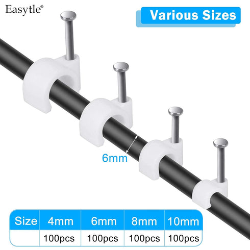 Cable Wire Clips 4mm 6mm 8mm 10mm Cable Management RG6 RG59 CAT5 CAT6 RJ45 Electrical Ethernet Dish TV Speaker Wire Cord Tie Holder Single Coaxial...