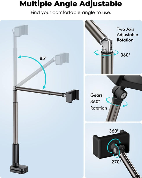 Viozon Phone Holder, Flexible Long Arm,Overhead Mount,360° Angle Adjustable,Aluminum Alloy, C Clamp for Headboard Bedside&Table&Desk,Compatible wi...