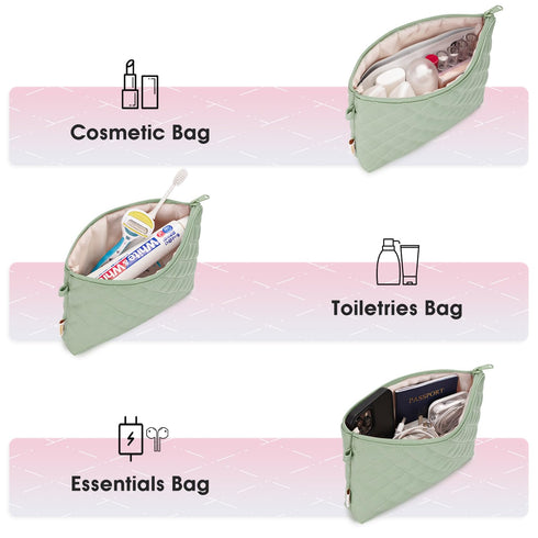 Makeup Bag for Purse Zipper Cosmetic Bag for Women Pouch Travel Eco Vegan Leather Make Up Organizer for Toiletry Bag Water Resistant Gift Idea, Gr...