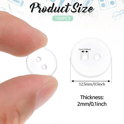 Resin Clear Buttons 2 Hole with Storage Box, 1/2 Inch Transparent Round Sewing Buttons Shirt Buttons Bulk for Sewing and DIY Craft, Handmade, Deco...