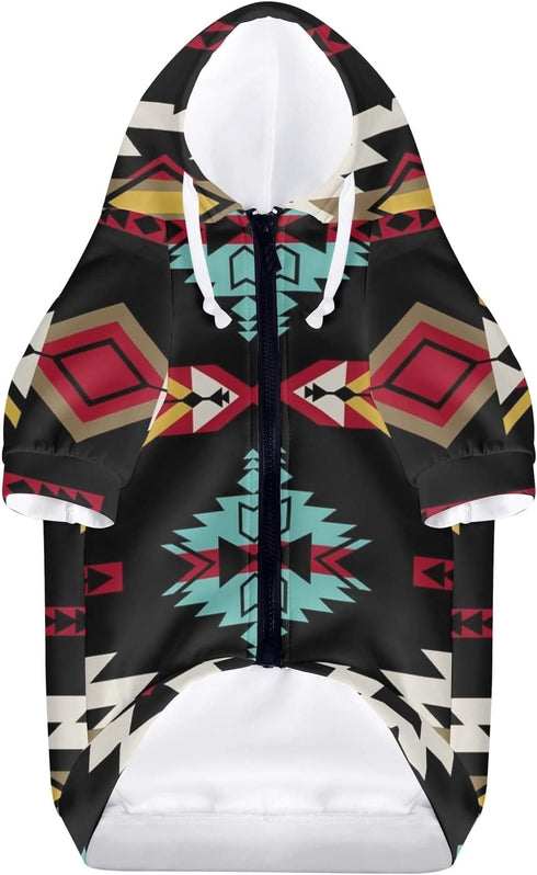 Casual Pet Clothes, Aztec Southwest Printed Zipper Cotton Polyester Sweatshirt Dog Coat, Soft Dog Sweater Sweatshirt with Hat - M...