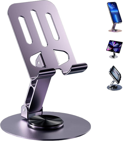 Newest 360° Rotatable Dual Folding Cell Phone Stand for Desk, Fully Adjustable Foldable Desktop Phone Holder Cradle Dock Compatible with Phone 15 ...