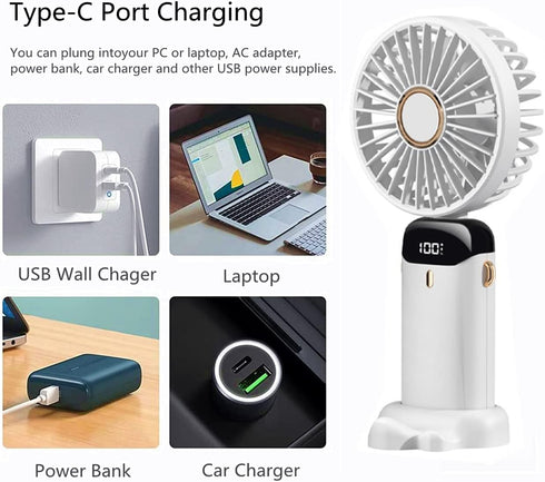 Handheld Portable Fan,Mini Personal Foldable Hand Fan,4000mAh,USB Rechargeable,5 Adjustable Speeds Desk Table Fan with Lanyard and LED Power indic...