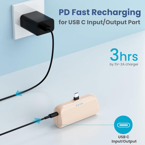Mini Portable Charger 5200mAh,Ultra-Compact USB C Power Bank Portable Phone Charger,PD Fast Charging Cell Phone Battery Pack Compatible with Samsu...