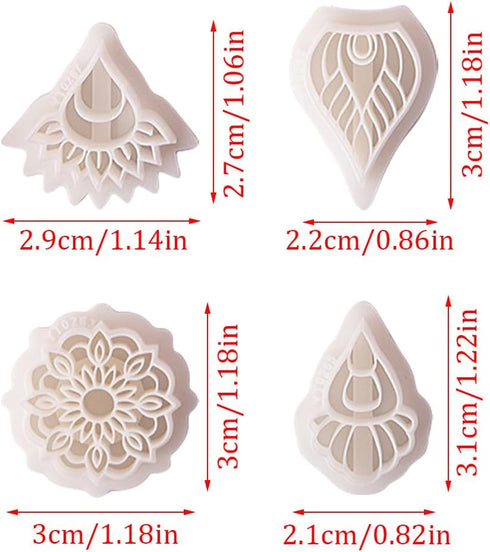 4 Pcs Bohemian Flower Polymer Clay Cutters,Retro Boho Flowers Shape Polymer Clay Molds Vintage Floral Pattern Clay Earring Cutters Clay Cutters fo...