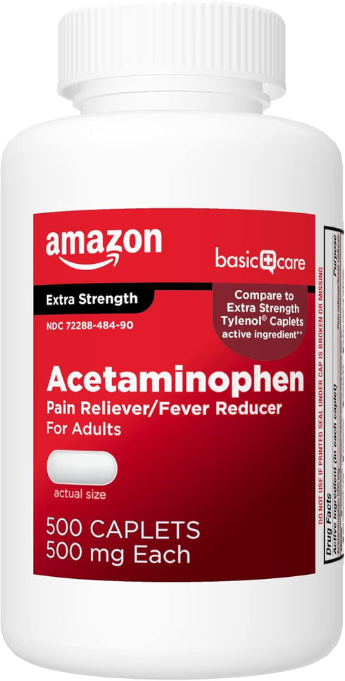 Amazon Basic Care Extra Strength Pain Relief, Acetaminophen Caplets, 500 mg, Pain Reliever/Fever Reducer, 500 Count...