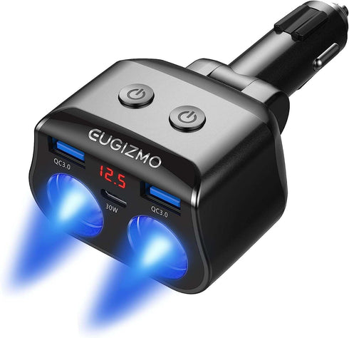 Dual Car Charger Adapter, 200W Double Cigarette Lighter Adapter Outlet Dual Cigarette Lighter Plug Splitter USB Charger 12V Cigarette Lighter Sock...