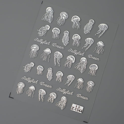 Summer Sea Nail Art Stickers 5D Self Adhesive White Jellyfish Nail Decals Spring Summer Nail Art Decorations Supplies Ocean Theme Nails Art Suppli...