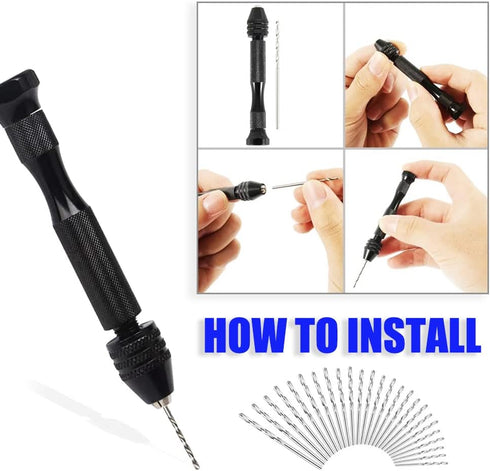 Pin Vise Hand Drill With 20 PCS Micro Twist Drill Bits Set 0.3mm-1.6mm Manual Drill Bits Hand Drill Set For Jewelry Making Walnut Resin and More H...