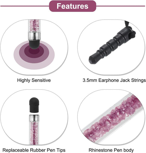 MECCANIXITY 5pcs Stylus Pen for Touch Screens Mini Crystal Diamond Capacitive Pens for Universal All Touchscreen Devices, Purple...