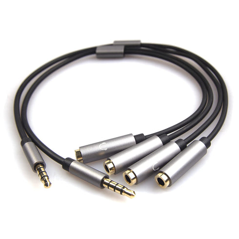 REXUS Grey 3.5mm Y Splitter Stereo Audio Cable 4-Pole Male to 2 Female for Headphone, Headset Splitter Adapter Extension Aux Cable, Compatible Mob...