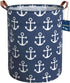 Kids Hamper,Collapsible Laundry Baskets,Waterproof Storage Baskets with Leather Handle,Nautical Decor,Toy Organizer (Navy Blue Anchor)...