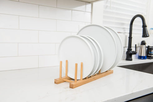 Lipper International 887 Bamboo Wood Plate Rack and Pot Lid Holder, 15-3/8" x 4-3/8" x 4"...