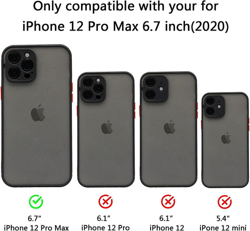 Shockproof Compatible for iPhone 12 Pro Max Case, Military Drop Protection Translucent Matte Hard Back, Frosted Mobile Case with Full Covered Came...