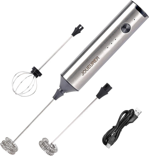 Kitchen Milk Frother With 2 Heads, USB C Fast Charging Handheld 3-Speed Latte Frother - Home Coffee Blender, Matcha, Hot Chocolate, Cappuccino, Cr...