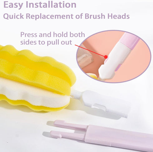 4PCS Bottle Brush + 4 PCS Nipple Brush Sponge Baby Bottle Brushes Milk Bottle Nipple Cleaner Set Cup Scrubber Brush Detachable Portable Water Bott...