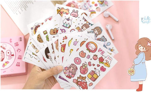 Kawaii Washi Stickers Set 50 Sheets Cute Girl Cartoon Animal Ice Cream Food Fruit DIY Label Sticker for Scrapbooking Journal Book Planner Diary Al...