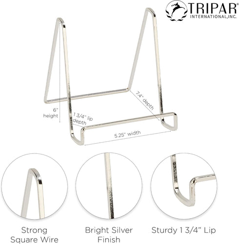 TRIPAR Square Metal Wire Easel, Silver Plated (6-Inch Height) - Tabletop Display - Handcrafted Square Edge Design For Sleek & Modern Look - Perfec...
