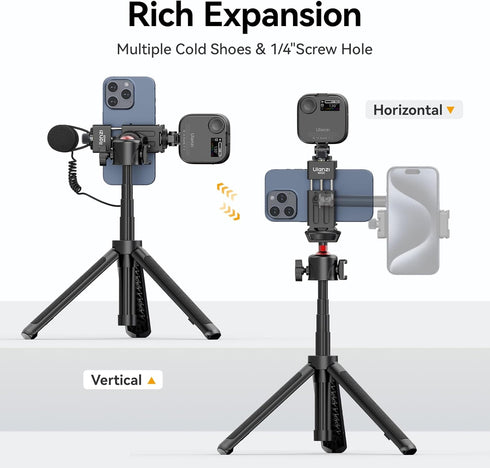 ULANZI MA33 Metal Phone Tripod Mount w Arca Port&2 Cold Shoes, Adjustable Smartphone Tripod Adapter Clamp Cell Phone Stand Holder Suitable for iPh...