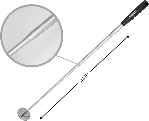 NEIKO 53426A 35LB Magnetic Pick Up Tool, Large Magnet with 3.3" Head, Extendable Magnetic Sweeper on a Stick up to 33.5 Inches, Nail Finder Pickup...