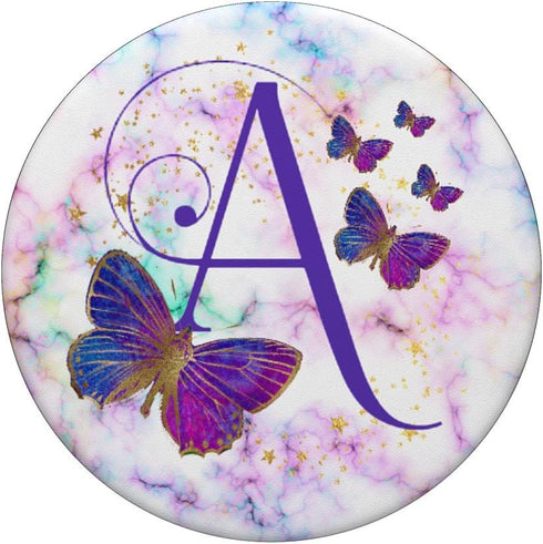 Purple Butterfly Letter A Initial Personalized Monogram PopSockets Adhesive PopGrip...