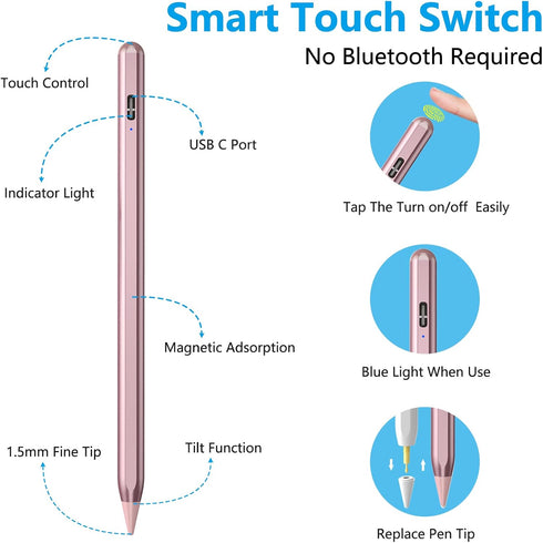 Stylus Pen for iPad, Apple Pencil for iPad 10th/9th Gen, iPad Pro 11 & 12.9 inch, iPad Pencil Compatible with (2018-2022) Apple iPad Air 5th/4th/3...