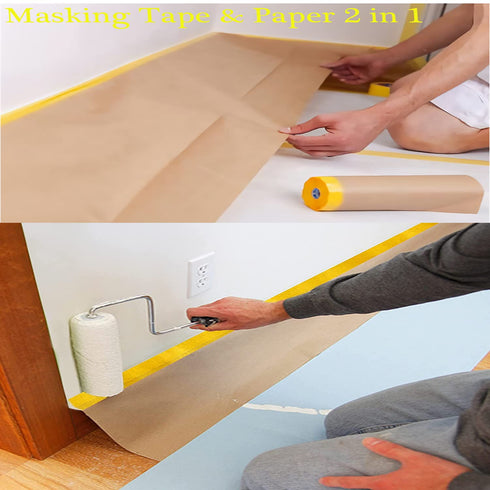 Paint Masking Paper with Adhesive, 12 in x 50 feet Automotive Best Painters Paper, Tape and Drape for Painting,for Cars and Auto Body Painting Pai...